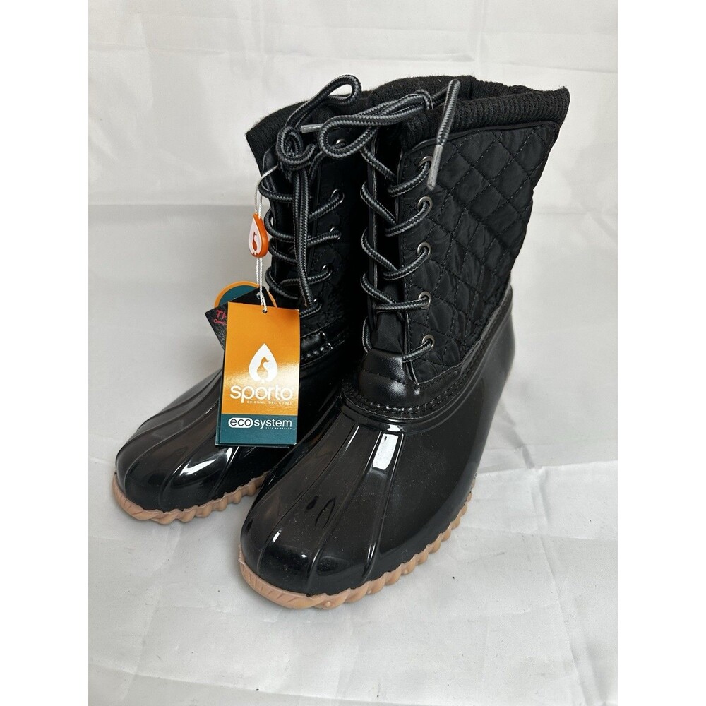 Women’s Boots SPORTO LILIA WEATHER DUCK BOOT Black Rubber Size 7M